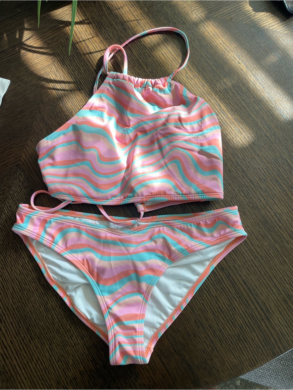 Pink & Aqua Wavy Stripe Two-Piece Swimsuit bundle